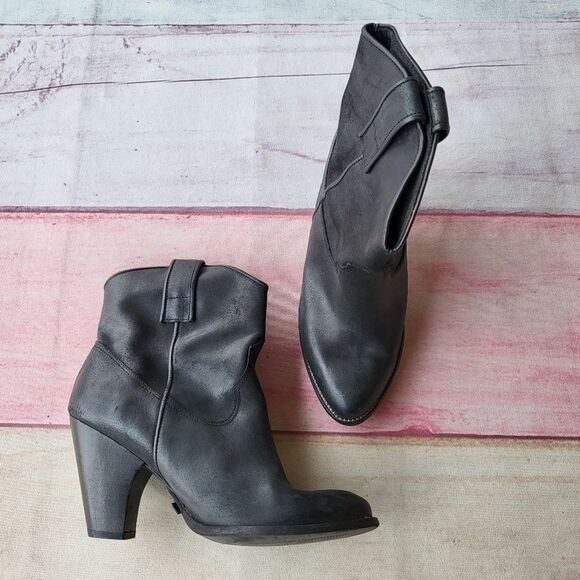 Bronx Black Leather Western Heeled Ankle Boots Women's‎ 39EU/8US - Picture 2 of 9